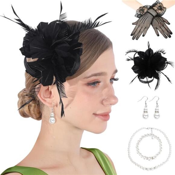 Fascinator Hat for Women Tea Party Derby Hat with Feather Funeral Headpiece - Picture 1 of 6